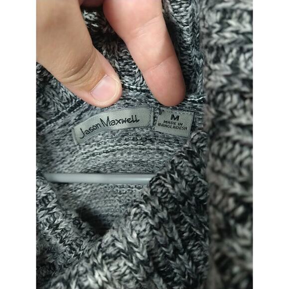 Jason Maxwell Woman M Sweater Grey White Heathered Cable Knit Long Sleeve Curved - Picture 4 of 12